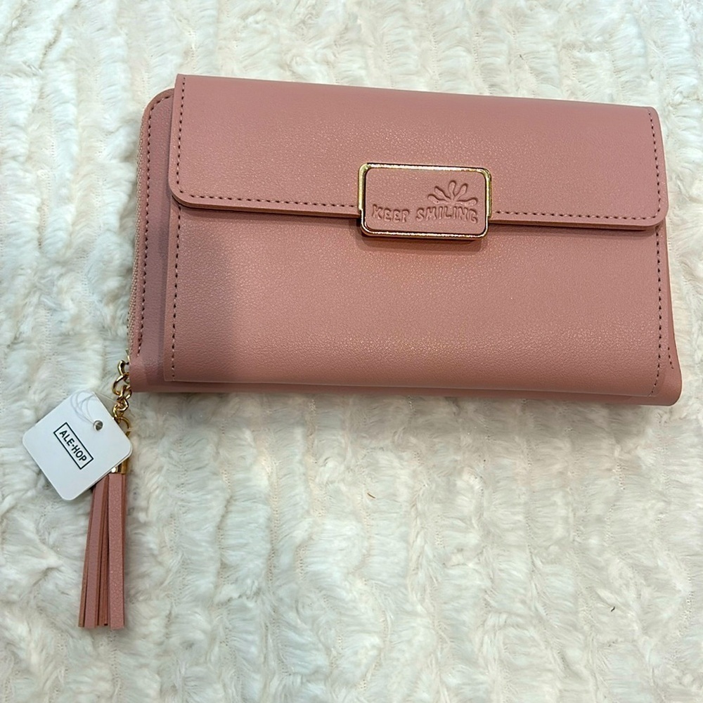 Ale hop Keep Smiling Ale Hop Mauve Pink Wallet and detachable chain strap new
